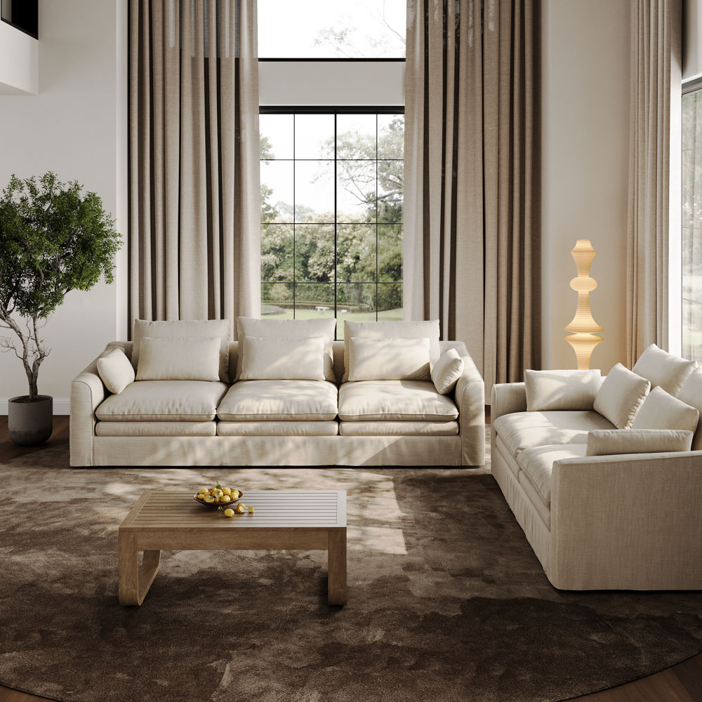 Linen Beige Cotton Linen Sofa Set