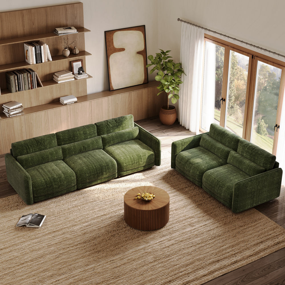 Apartment Green Chenille Sofa Set