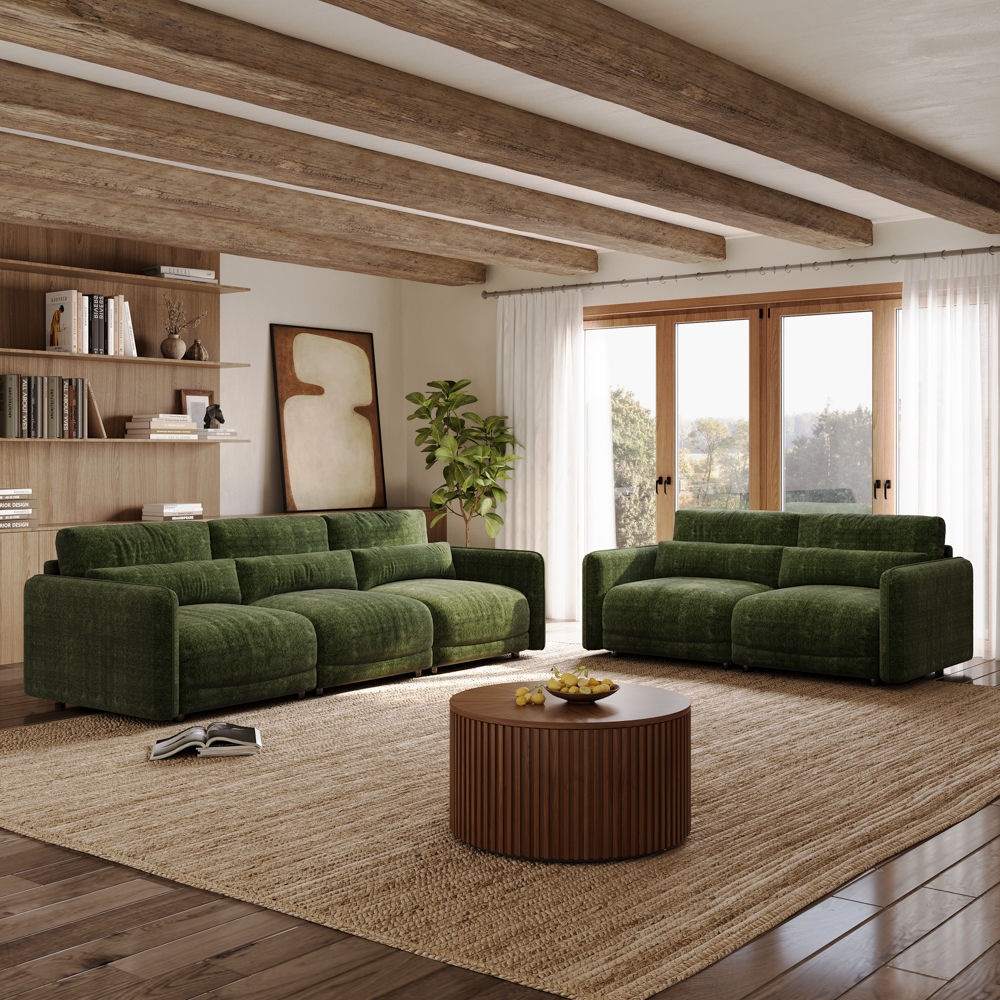Partial Assembly Required Green Chenille Sofa Set