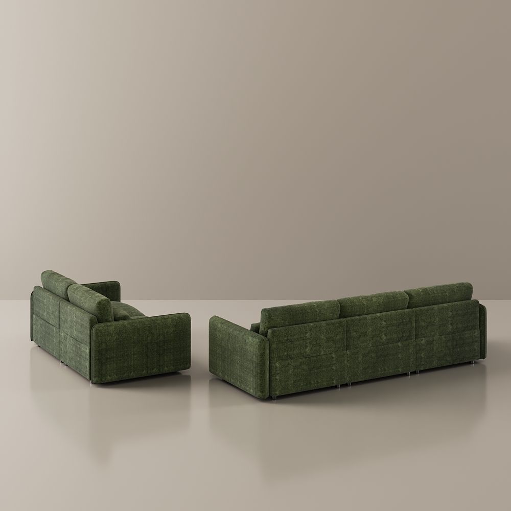 Mid Century Modern Green Chenille Sofa Set