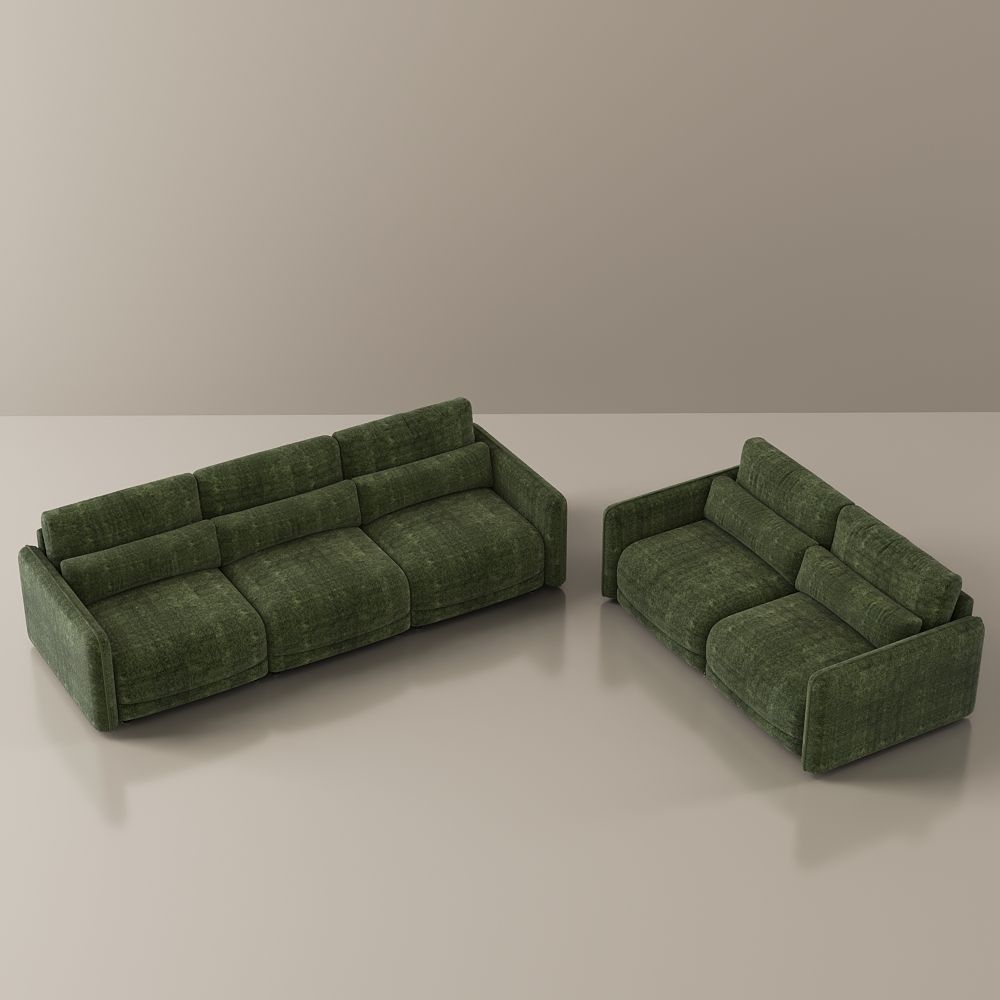 Partial Assembly Required Green Chenille Sofa Set