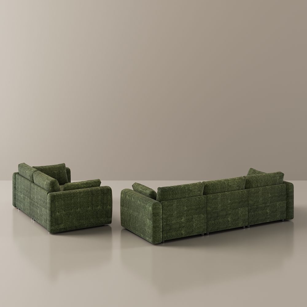 Mid Century Modern Green Chenille Sofa Set