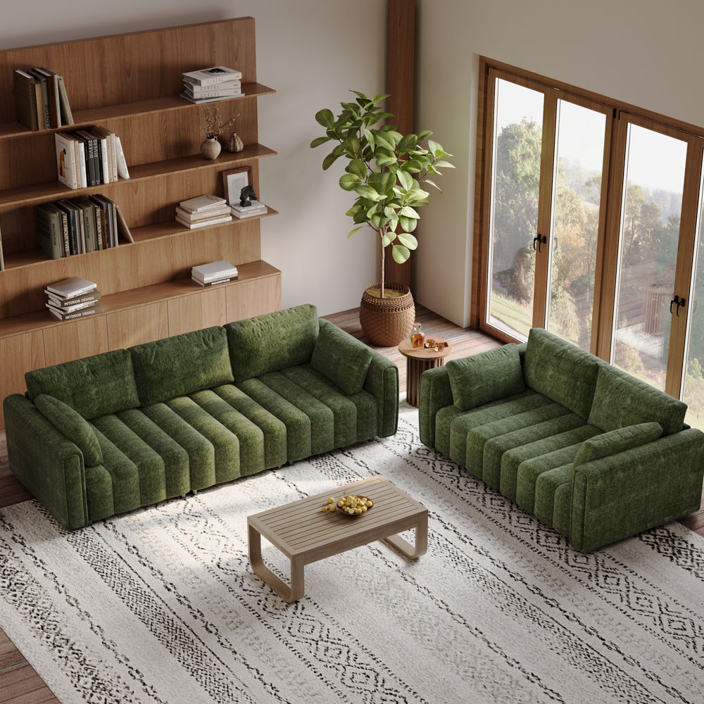 Partial Assembly Required Green Chenille Sofa Set