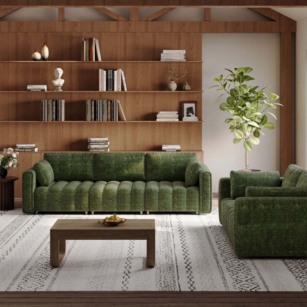 Comfortable Green Chenille Sofa Set