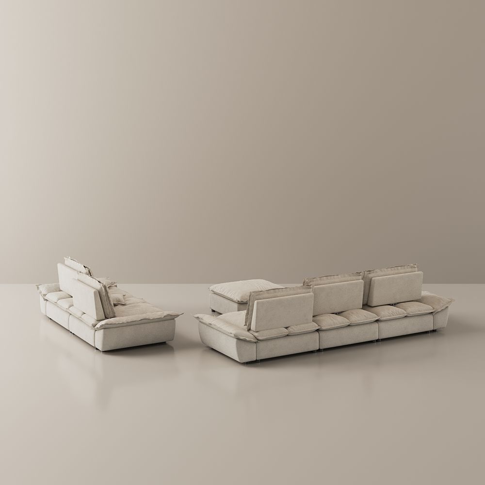 3 Seaters Beige Suede Fabric Sofa Set