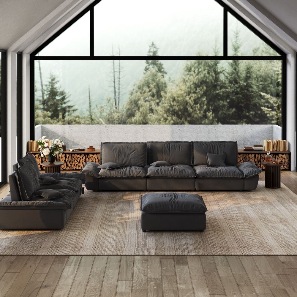 2 Seaters Gray Suede Fabric Sofa Set