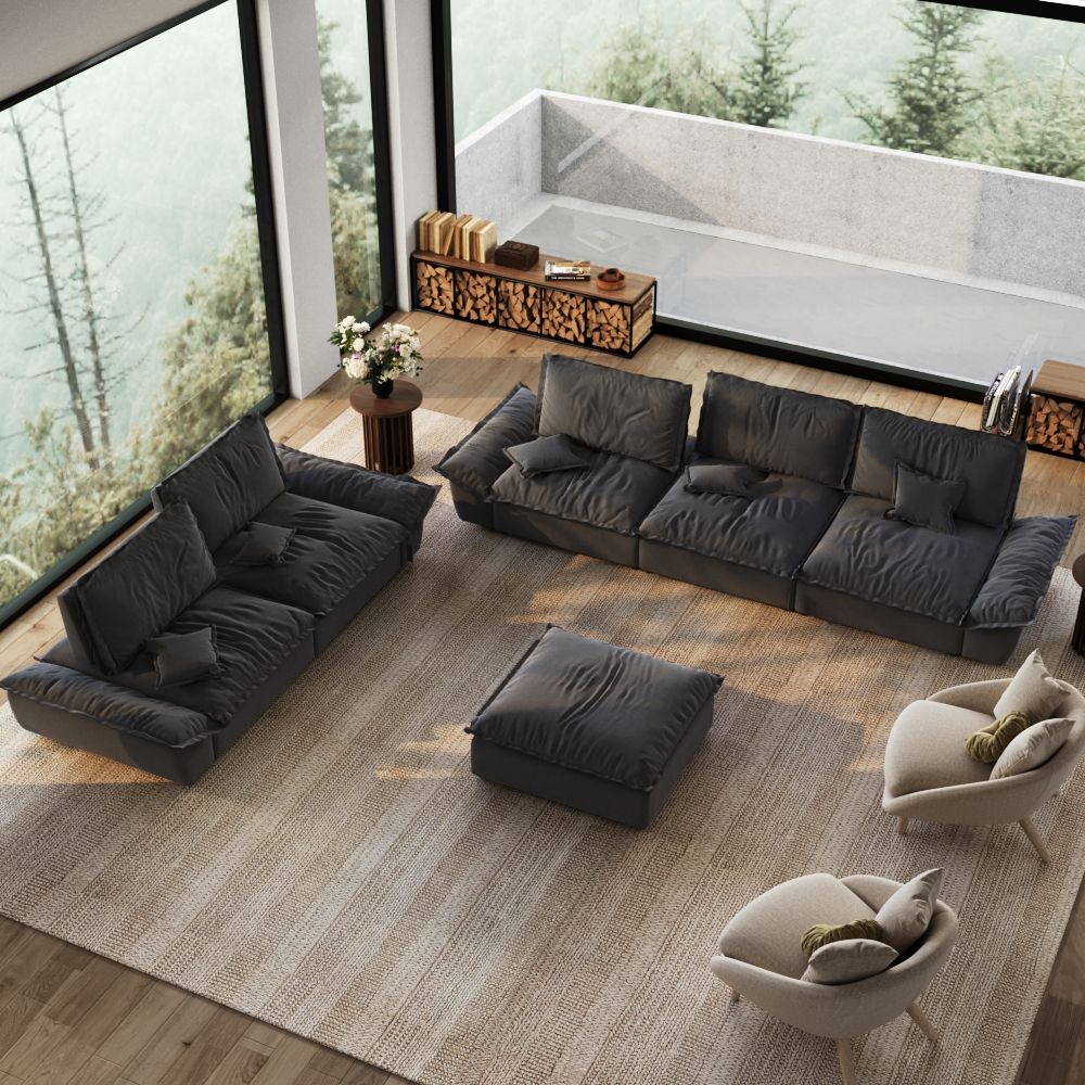 Modern Gray Suede Fabric Sofa Set