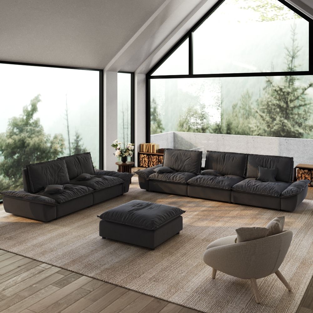 Fabric Gray Suede Fabric Sofa Set