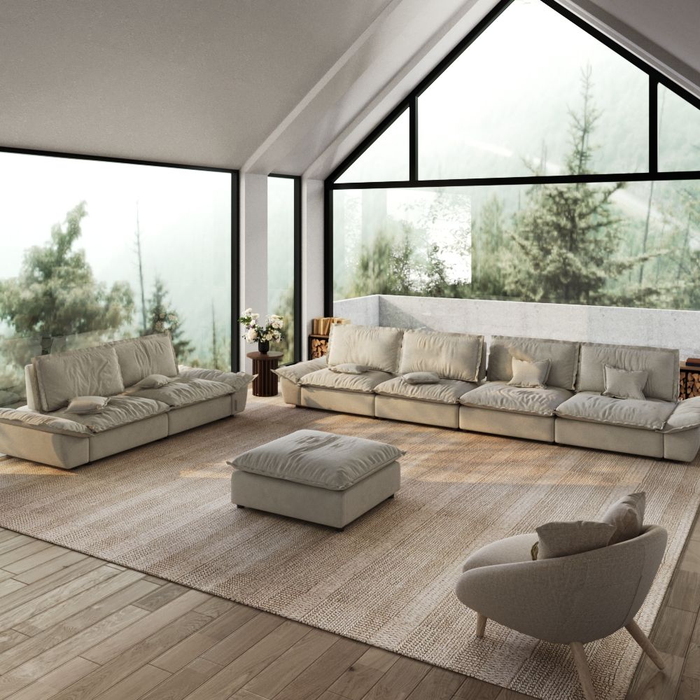 for 4 Beige Suede Fabric Sofa Set