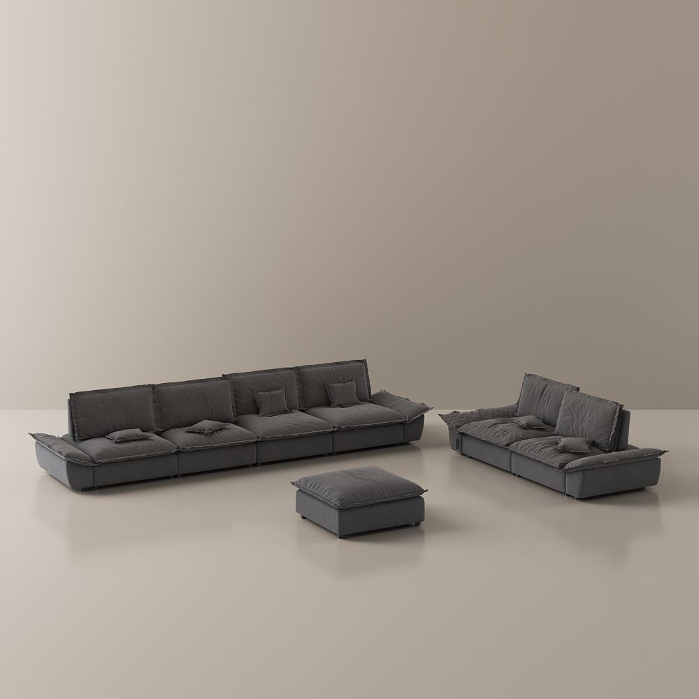5 Seaters Gray Suede Fabric Sofa Set