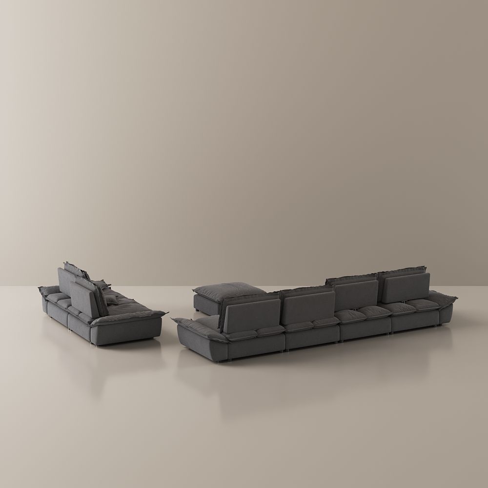 Partly Assemble Gray Suede Fabric Sofa Set