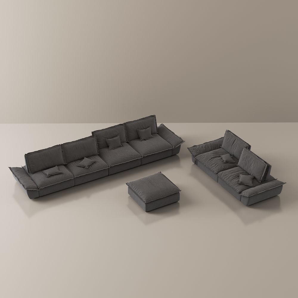 Partly Assemble Gray Suede Fabric Sofa Set