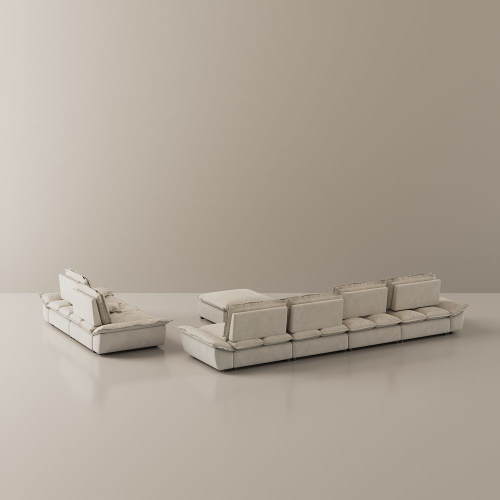7 Seaters Beige Suede Fabric Sofa Set