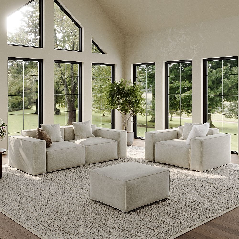 Beige Anti-scratch and Waterproof Fabric Sofa Set