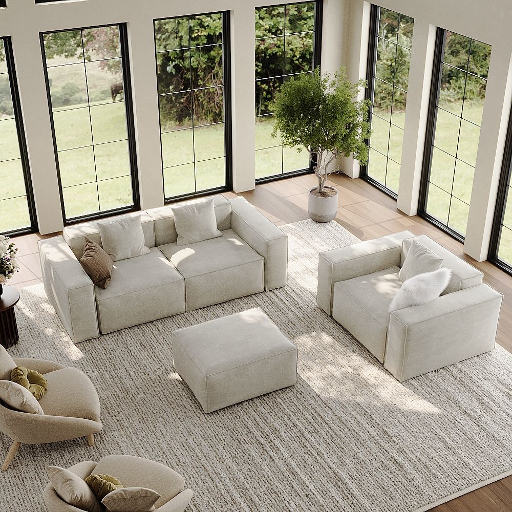 Beige Anti-scratch and Waterproof Fabric Sofa Set