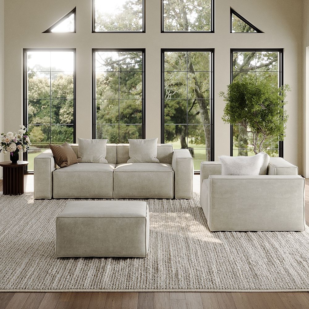 Beige Anti-scratch and Waterproof Fabric Sofa Set
