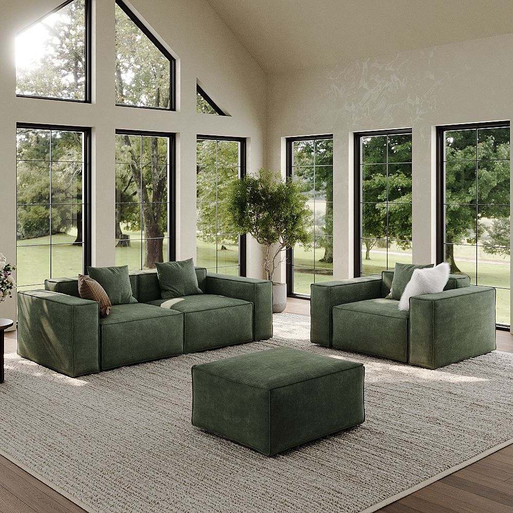 Green Anti-scratch and Waterproof Fabric Sofa Set