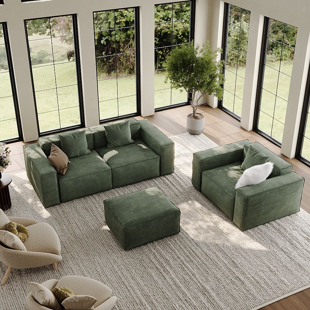 Green Anti-scratch and Waterproof Fabric Sofa Set