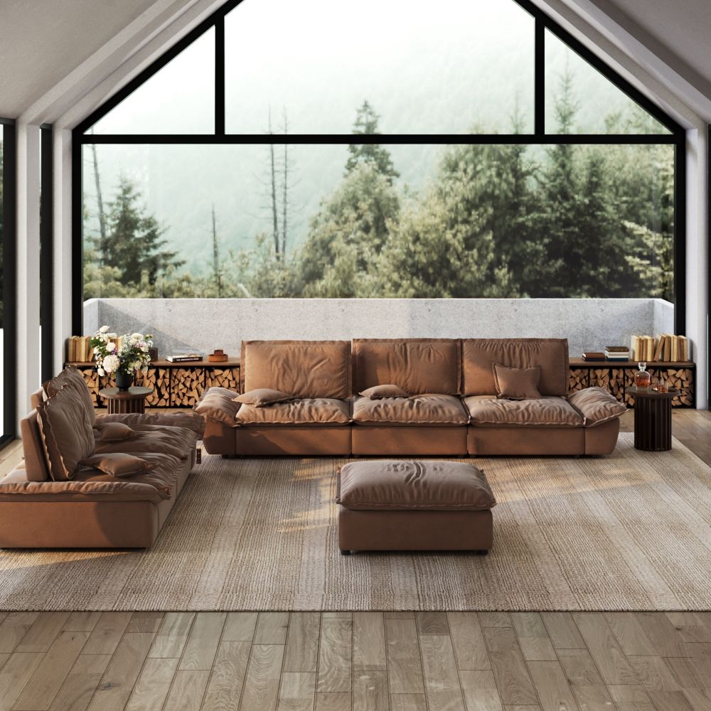 Brown Suede Fabric Sofa Set