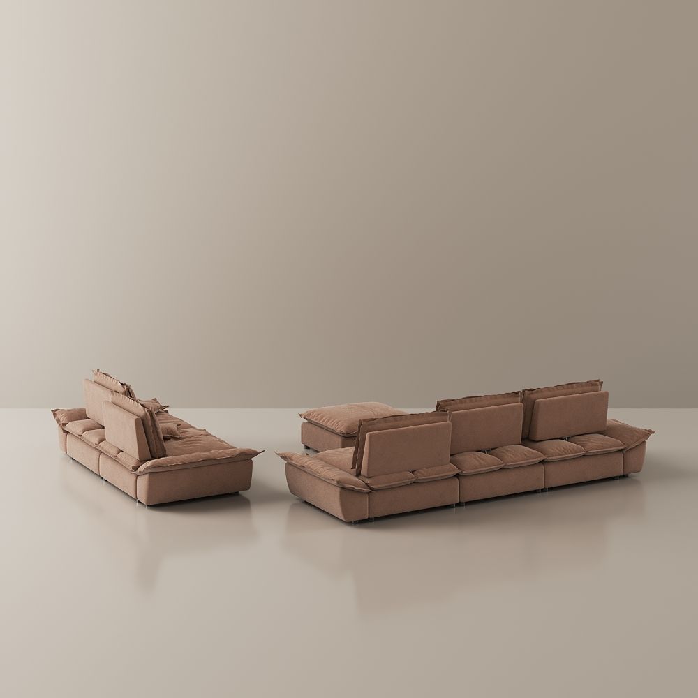 Brown Suede Fabric Sofa Set