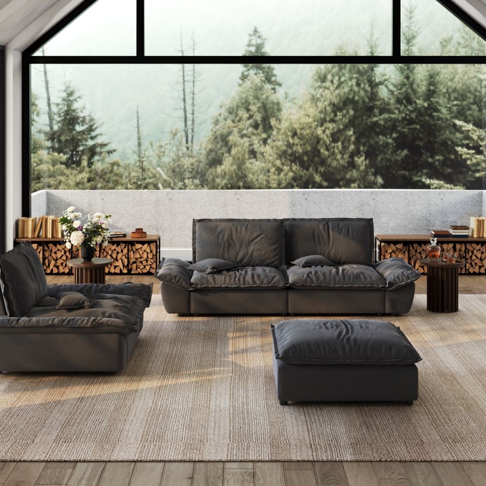 Gray Suede Fabric Sofa Set