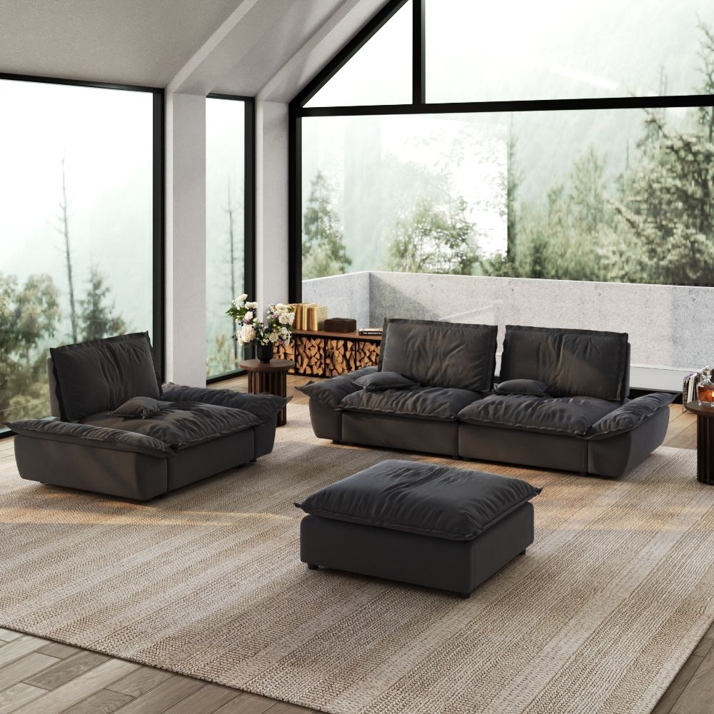 Gray Suede Fabric Sofa Set