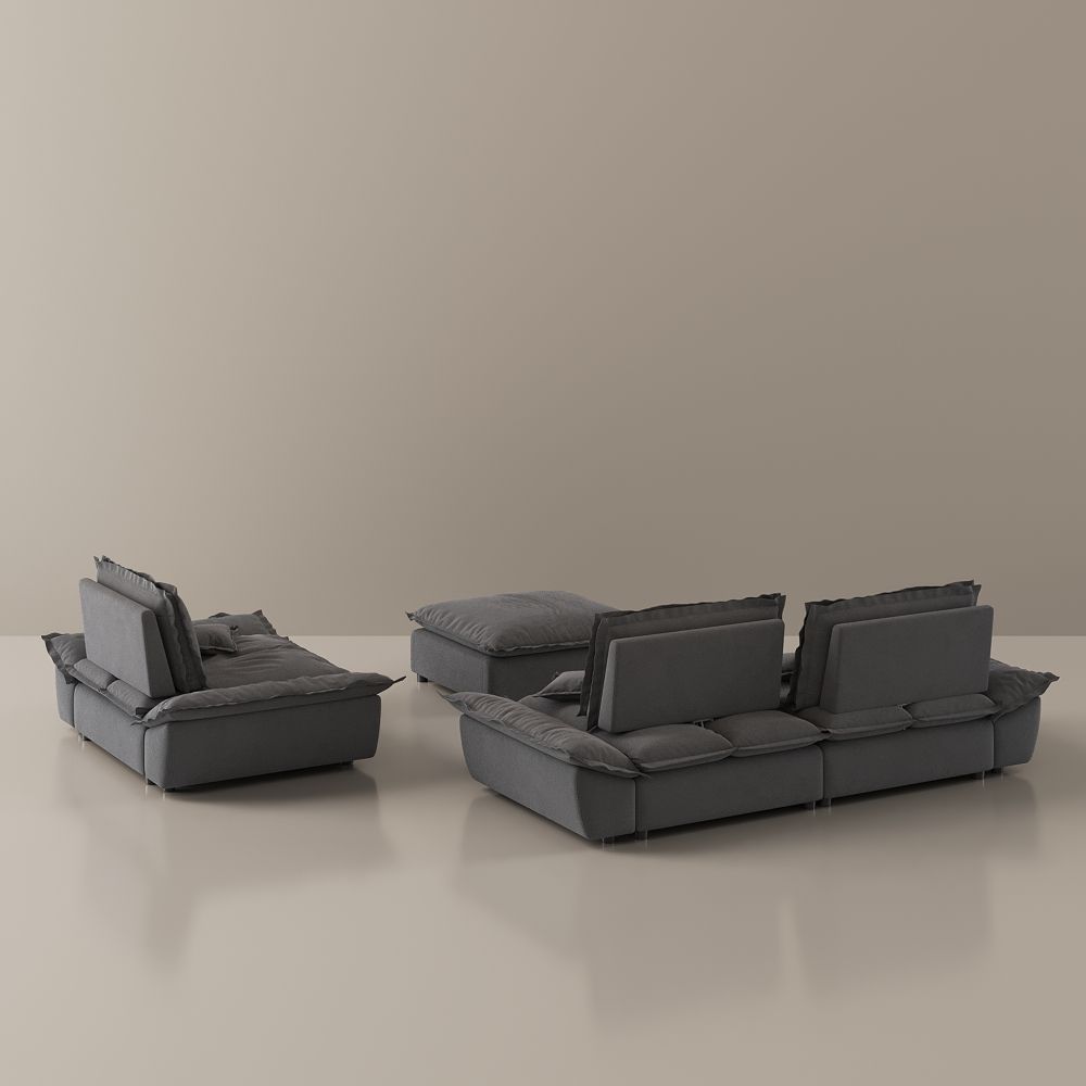 Gray Suede Fabric Sofa Set
