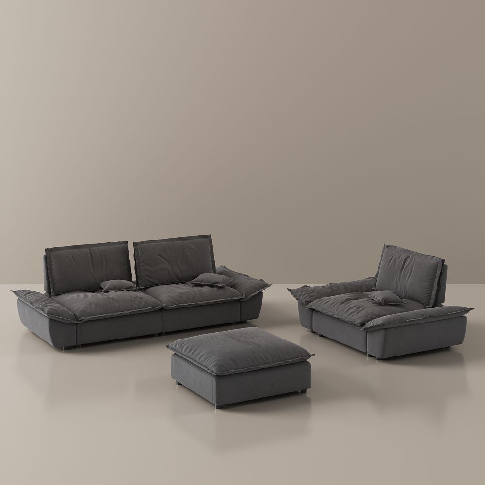 Gray Suede Fabric Sofa Set