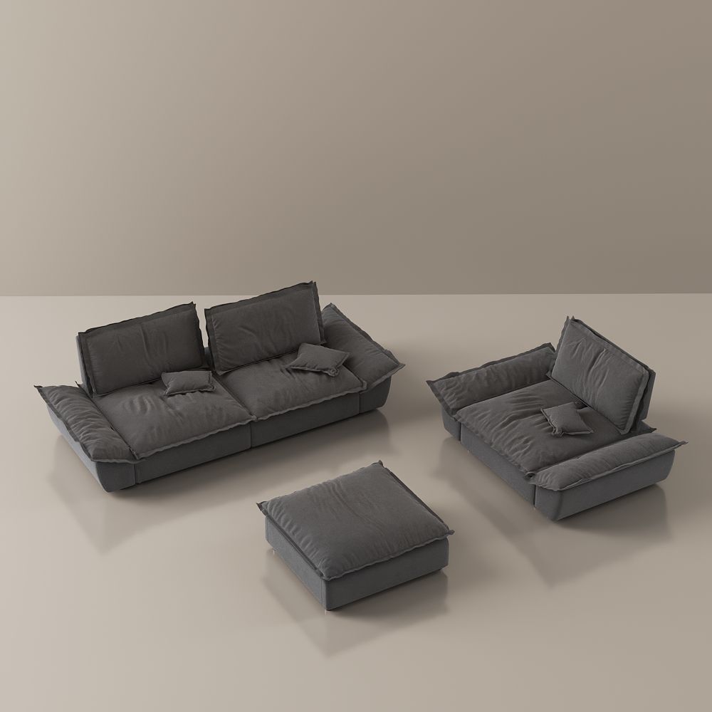 Gray Suede Fabric Sofa Set