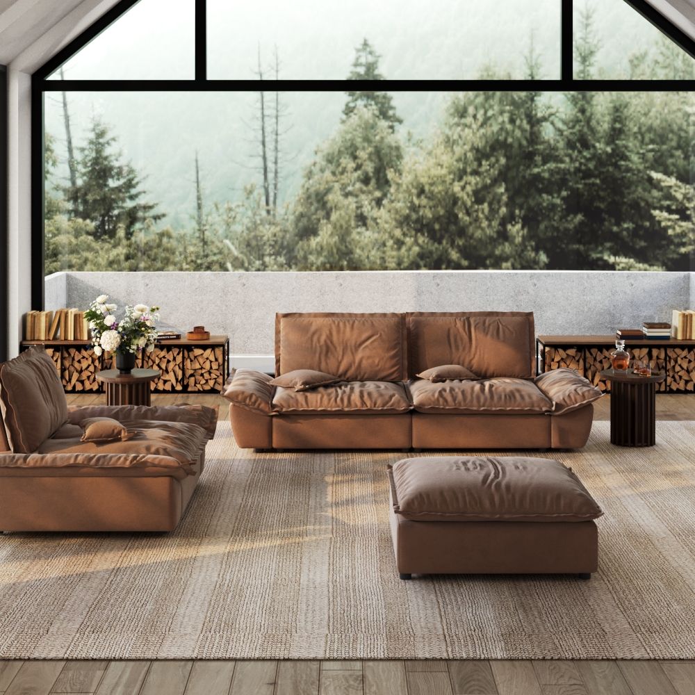 Brown Suede Fabric Sofa Set