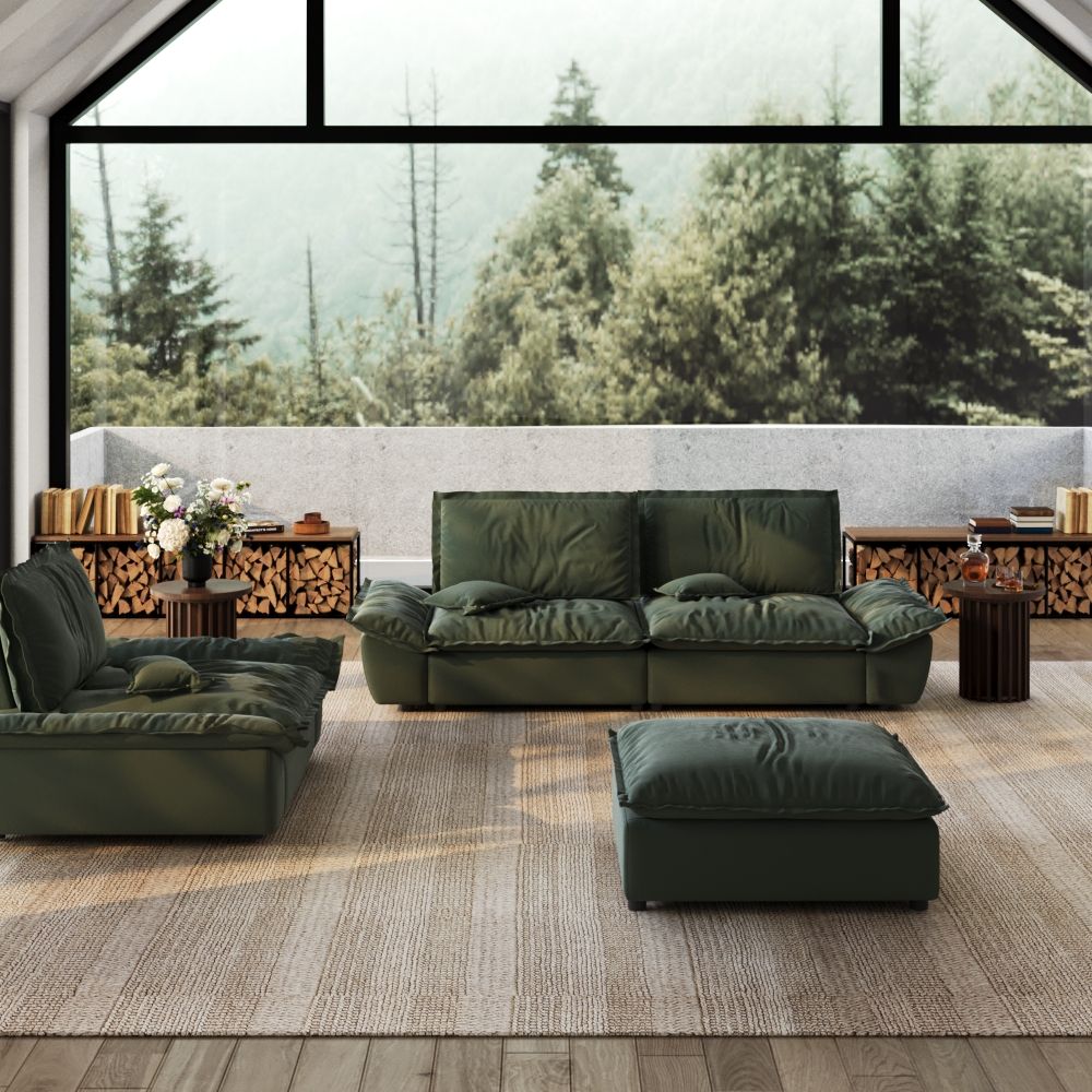 Green Suede Fabric Sofa Set