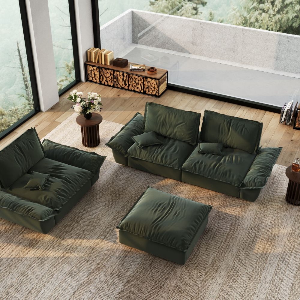 Green Suede Fabric Sofa Set