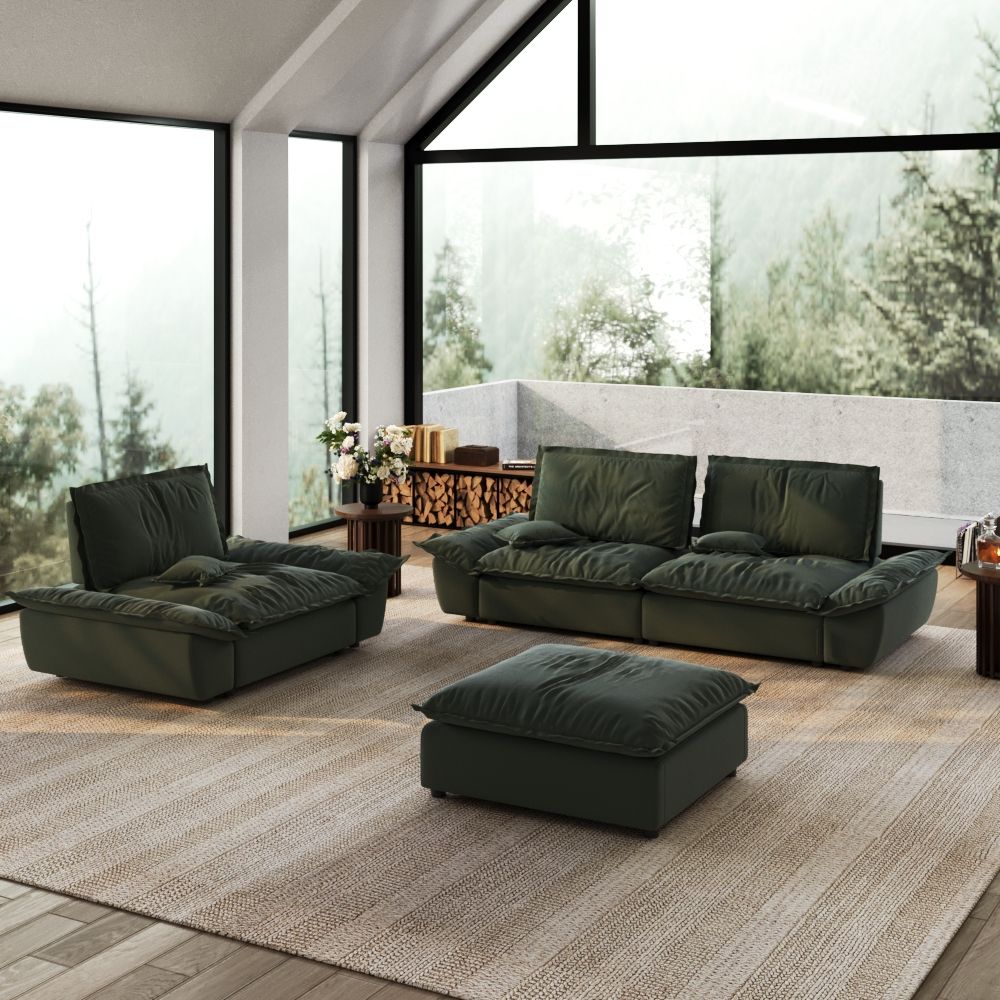 Green Suede Fabric Sofa Set