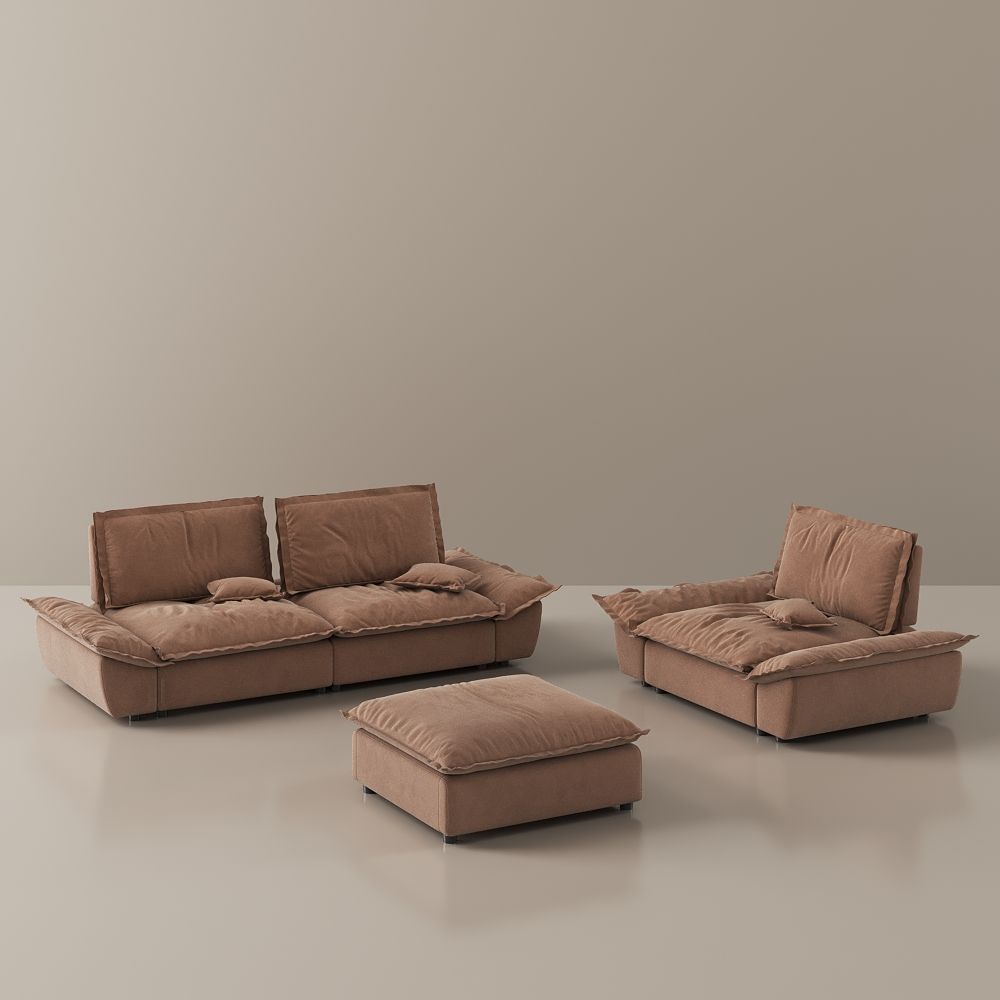 Brown Suede Fabric Sofa Set