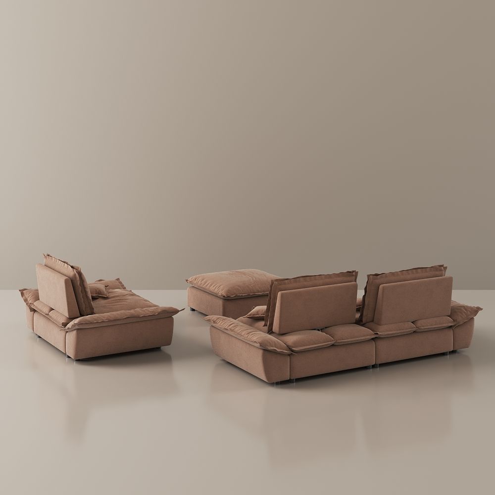 Brown Suede Fabric Sofa Set