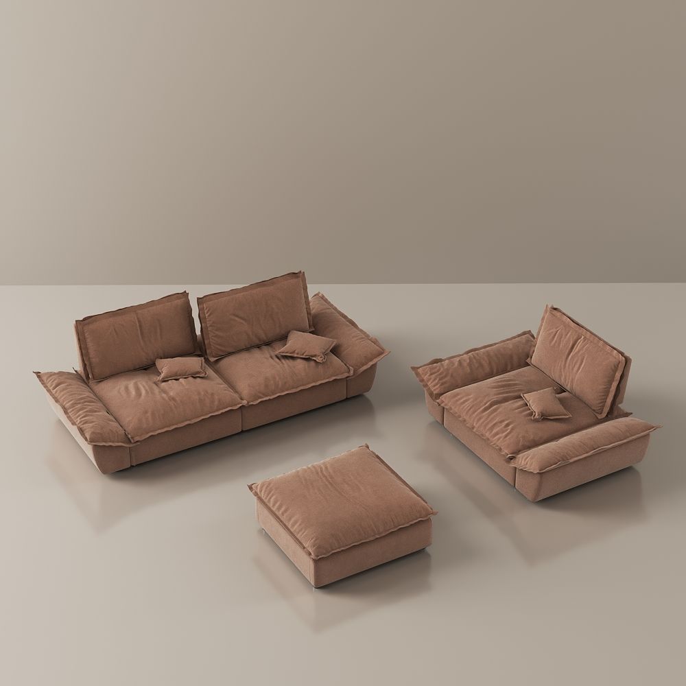 Brown Suede Fabric Sofa Set