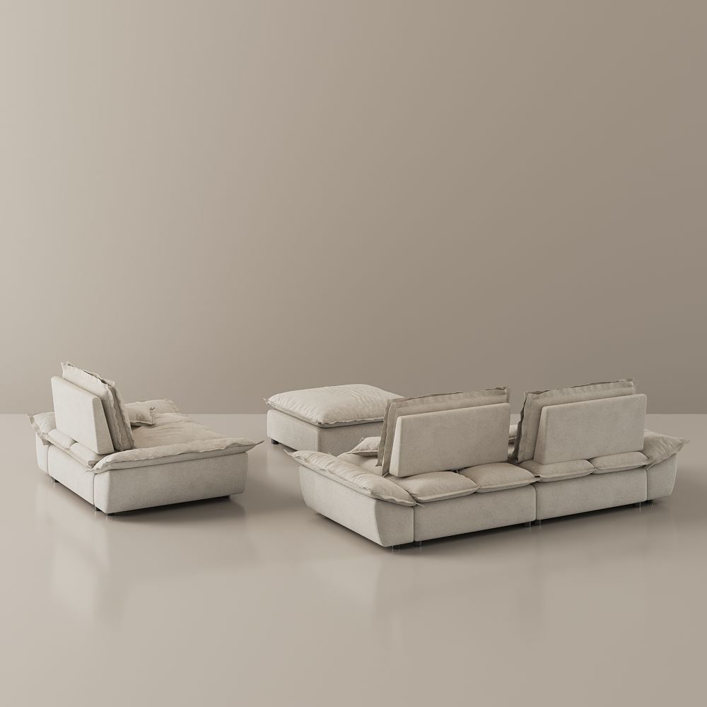 Beige Suede Fabric Sofa Set