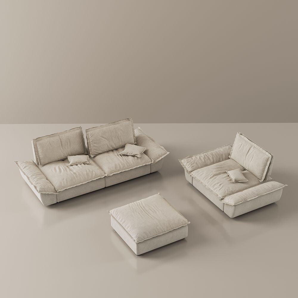 Beige Suede Fabric Sofa Set