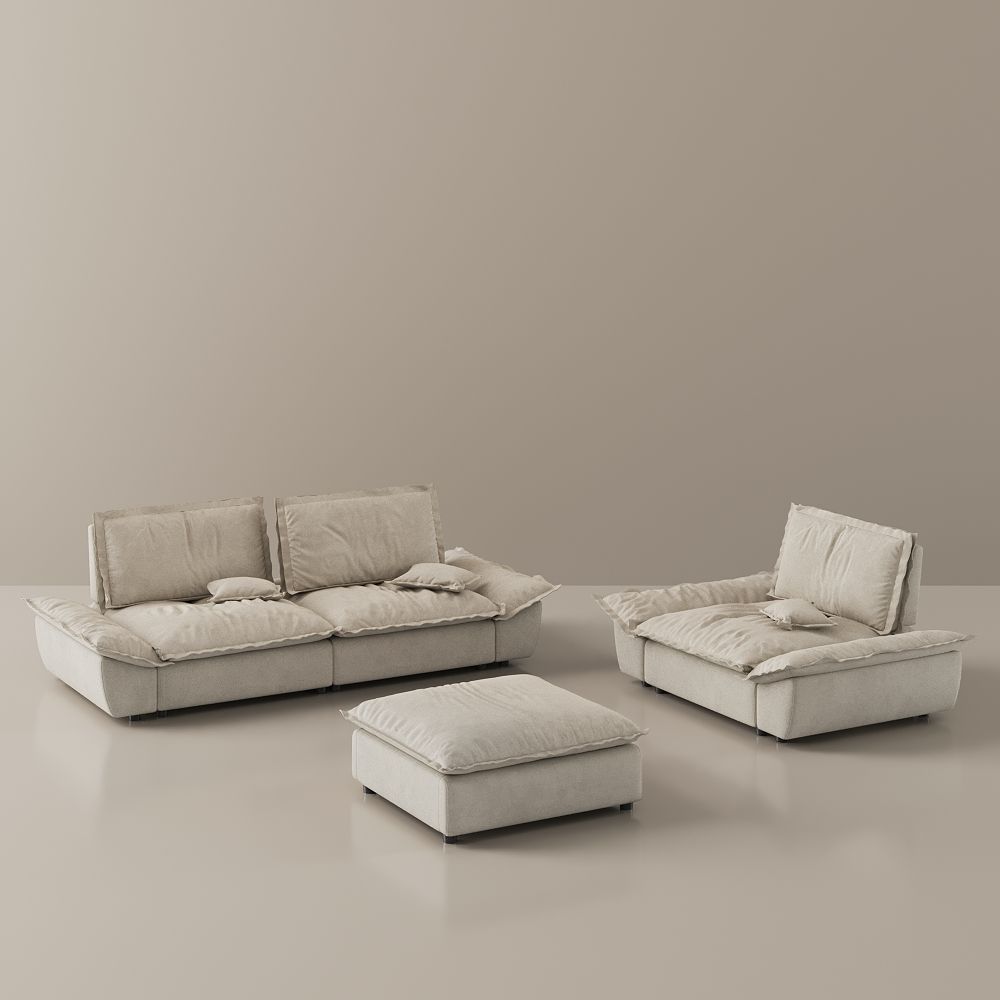 Beige Suede Fabric Sofa Set