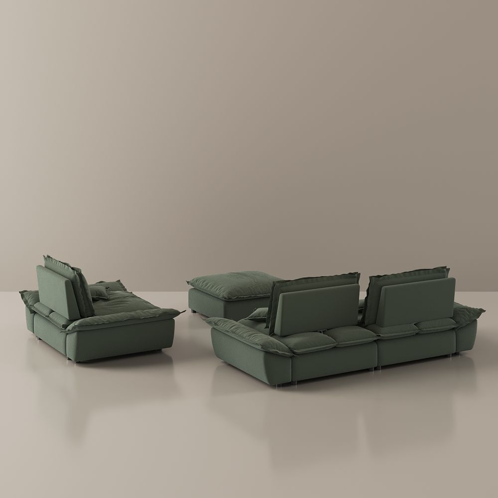 Green Suede Fabric Sofa Set