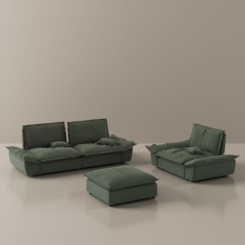 Green Suede Fabric Sofa Set