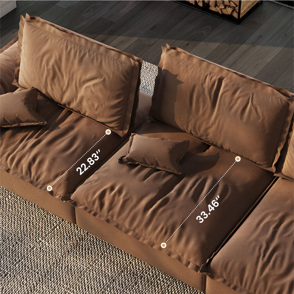 Brown Suede Fabric Sofa Set