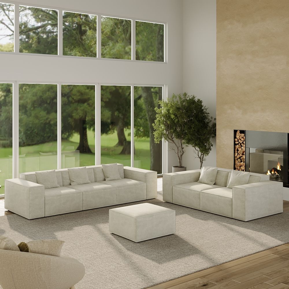 Pet Friendly Beige Fabric Sofa Set