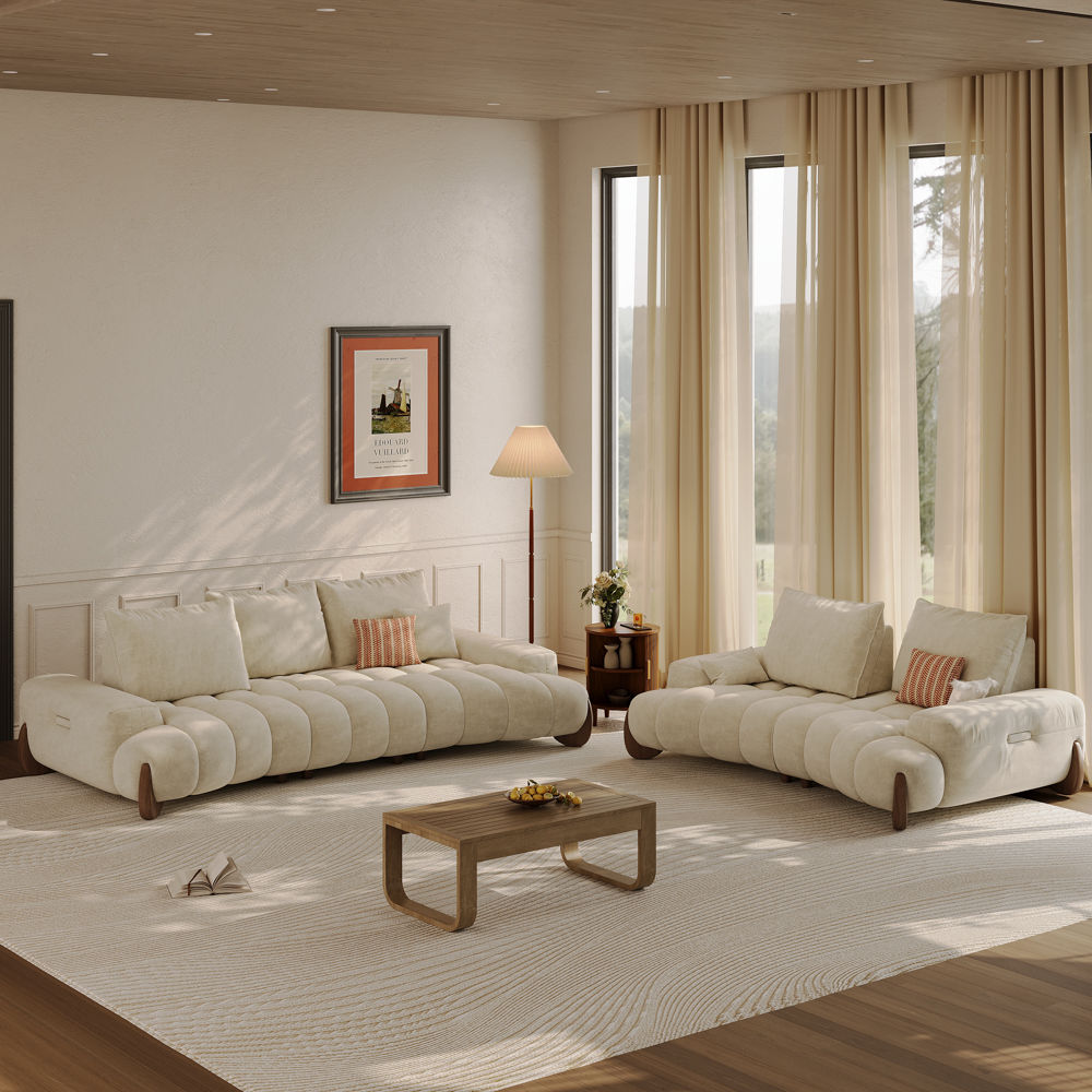 Modern Beige Fabric Sofa Set