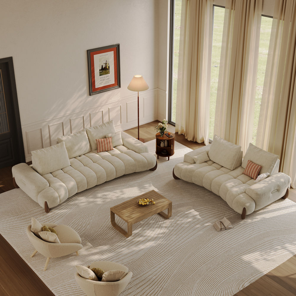 Adjustable Beige Fabric Sofa Set