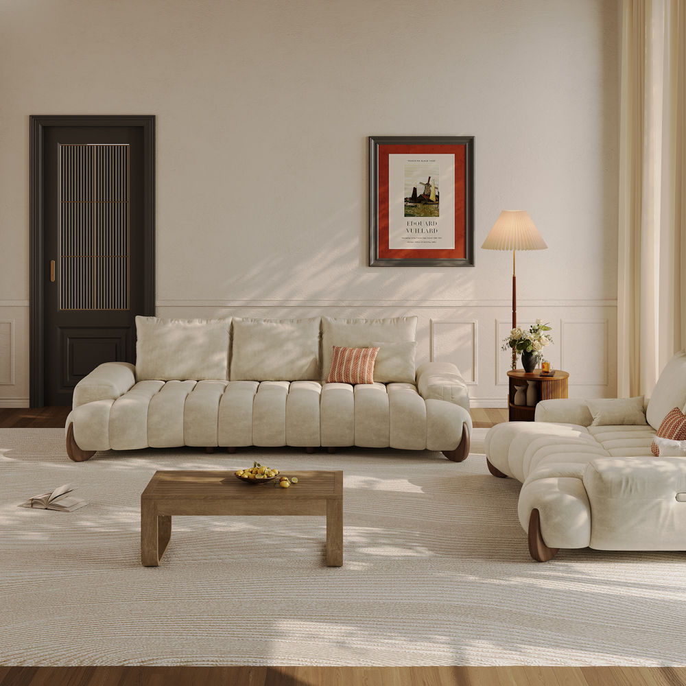 Partial Assembly Required Beige Fabric Sofa Set