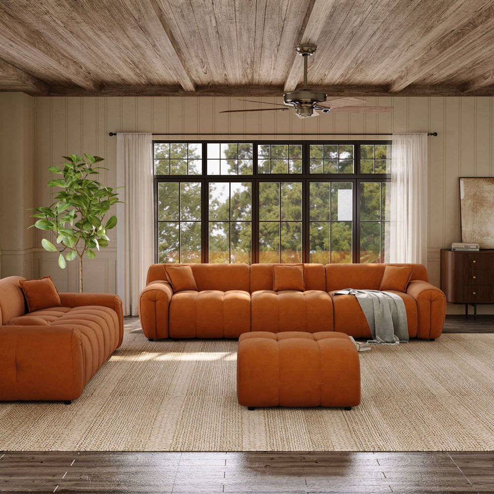 Green Orange Fabric Sofa Set