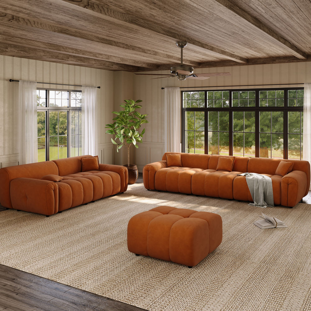 Orange Orange Fabric Sofa Set
