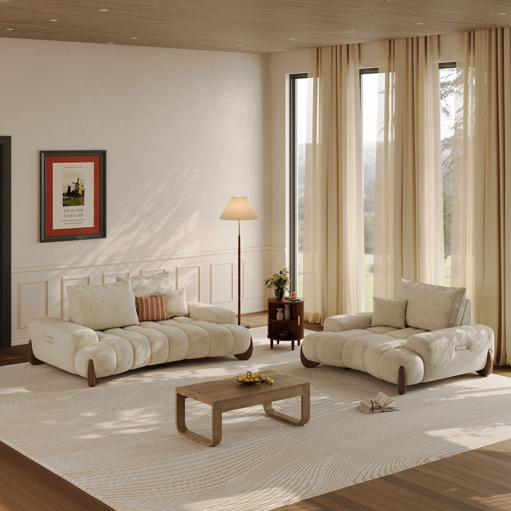 Pet Friendly Beige Fabric Sofa Set