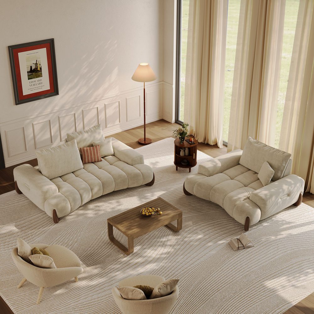 Fabric Beige Fabric Sofa Set